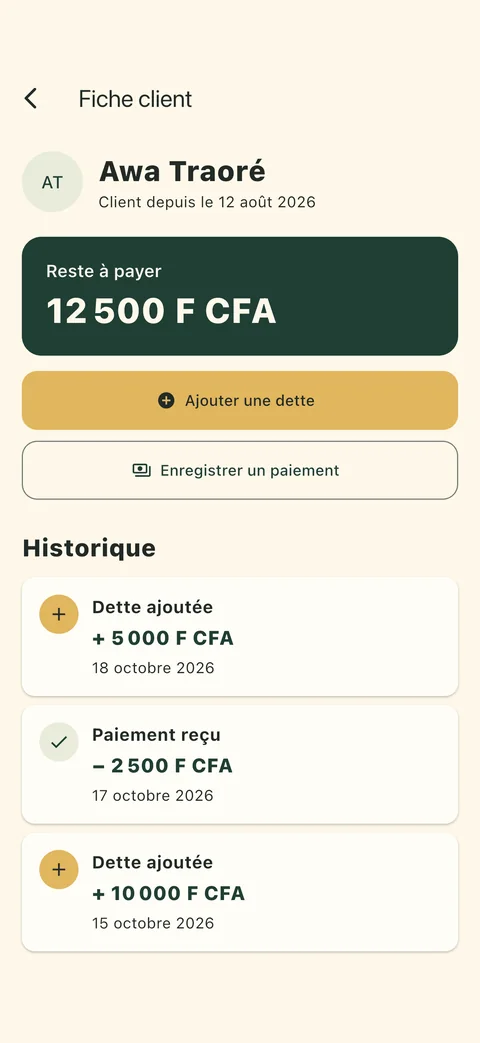 Solde et historique d’un client