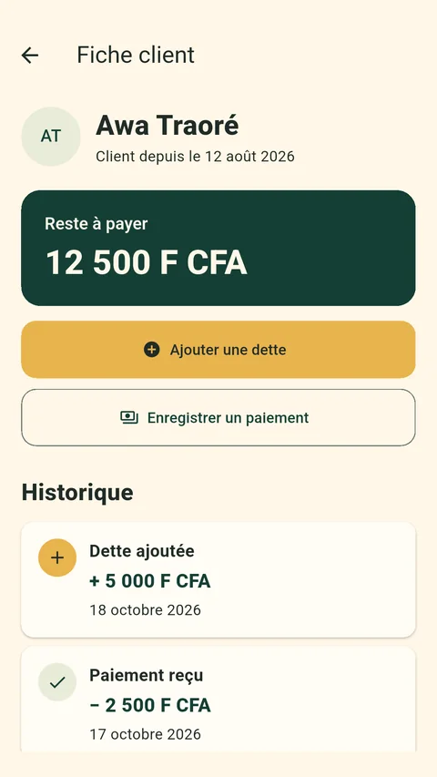 Solde et historique d’un client