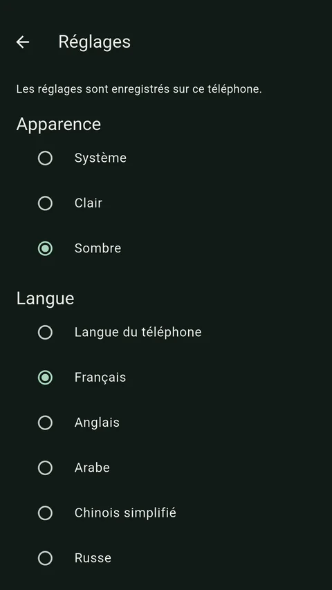 Langue, thème et verrouillage