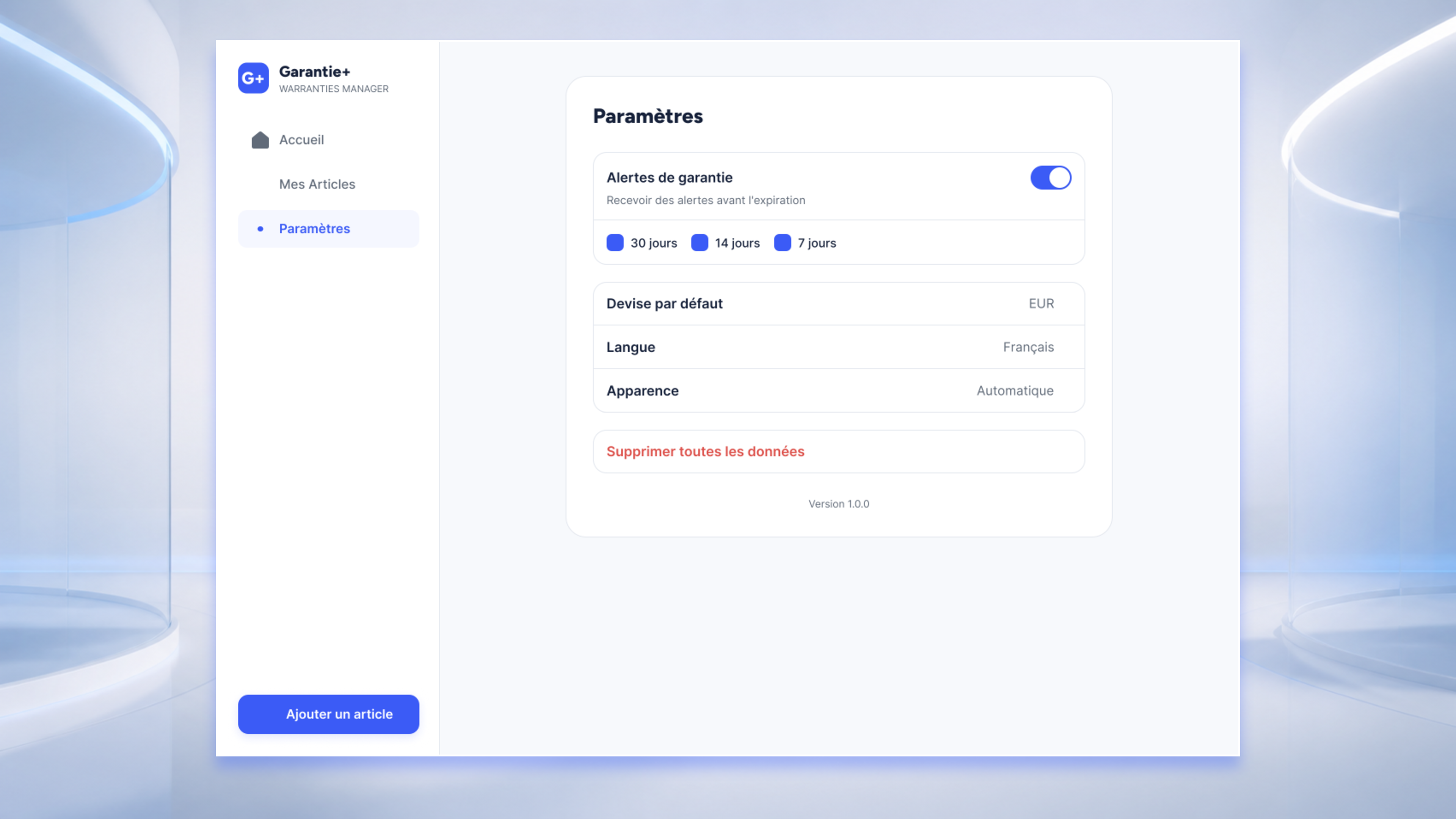 Paramètres de Garantie+ sur Apple Vision Pro