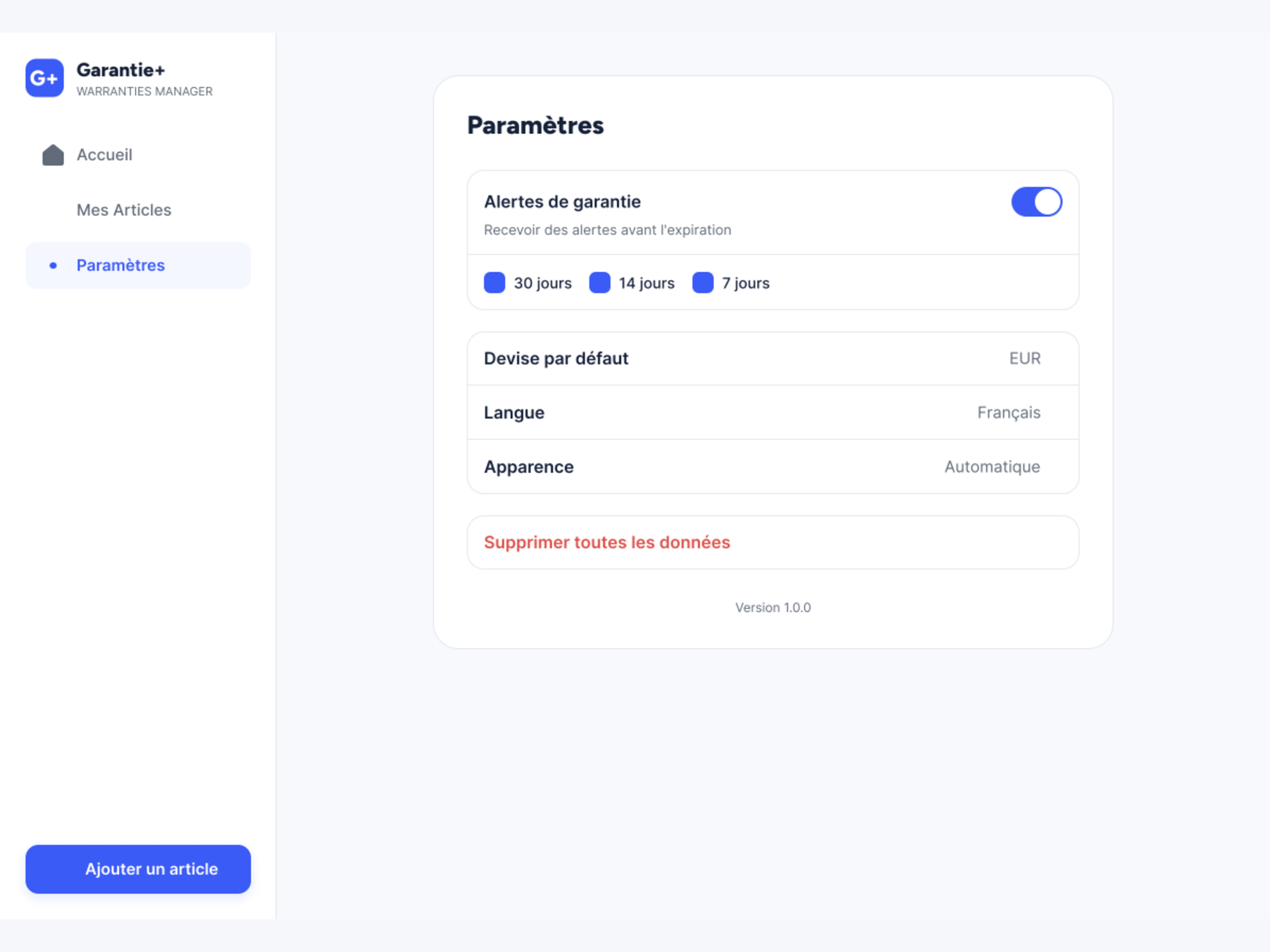 Paramètres de Garantie+ sur iPad