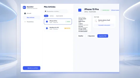 Articles et détail dans Garantie+ sur Apple Vision Pro
