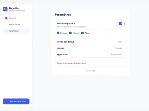 Paramètres de Garantie+ sur iPad